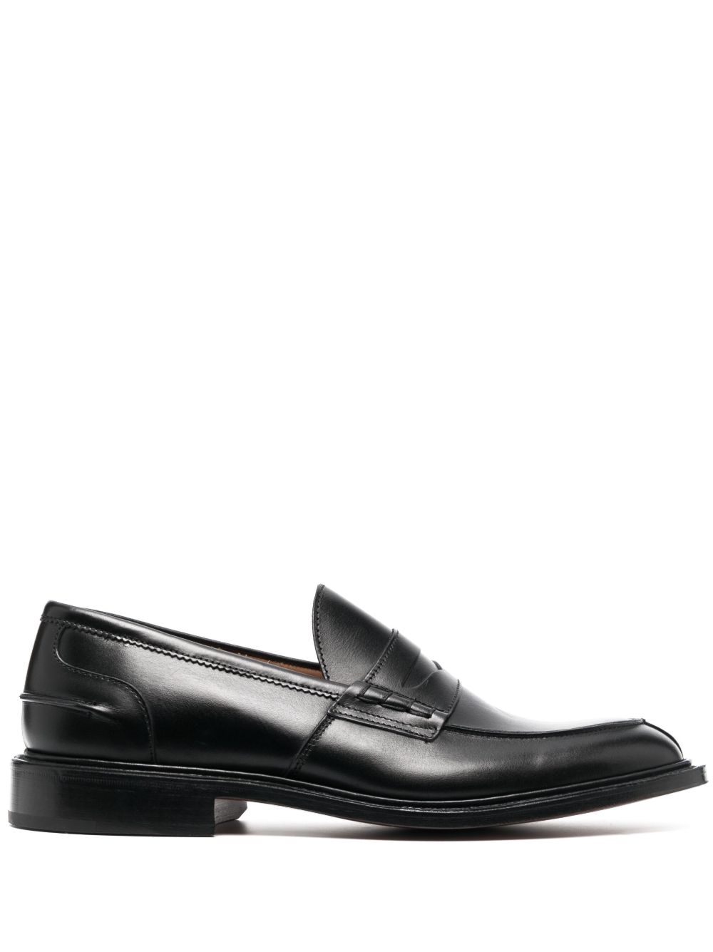 Tricker's 杏仁形鞋头皮质乐福鞋 - 黑色
