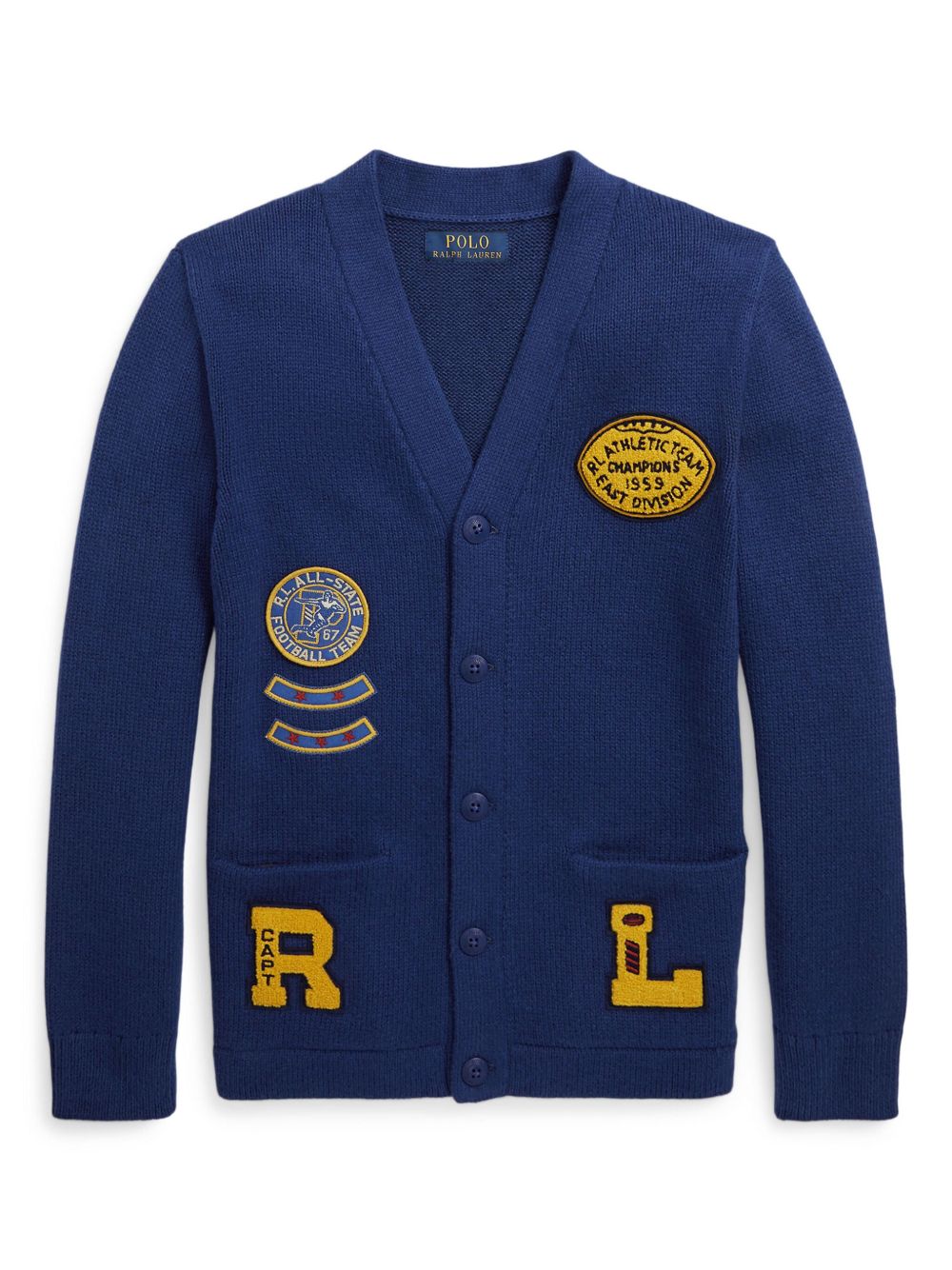 POLO RALPH LAUREN KIDS 学院风拼接设计开衫 - 蓝色