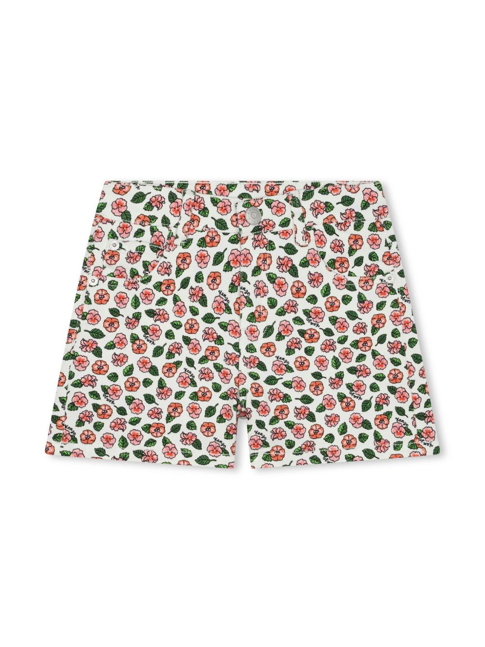 Kenzo Kids 花卉印花棉短裤 - 白色