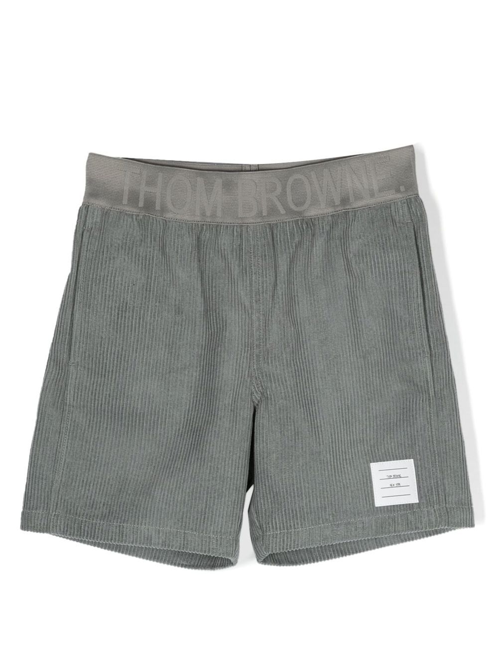 Thom Browne Kids 灯芯绒拼接短裤 - 灰色
