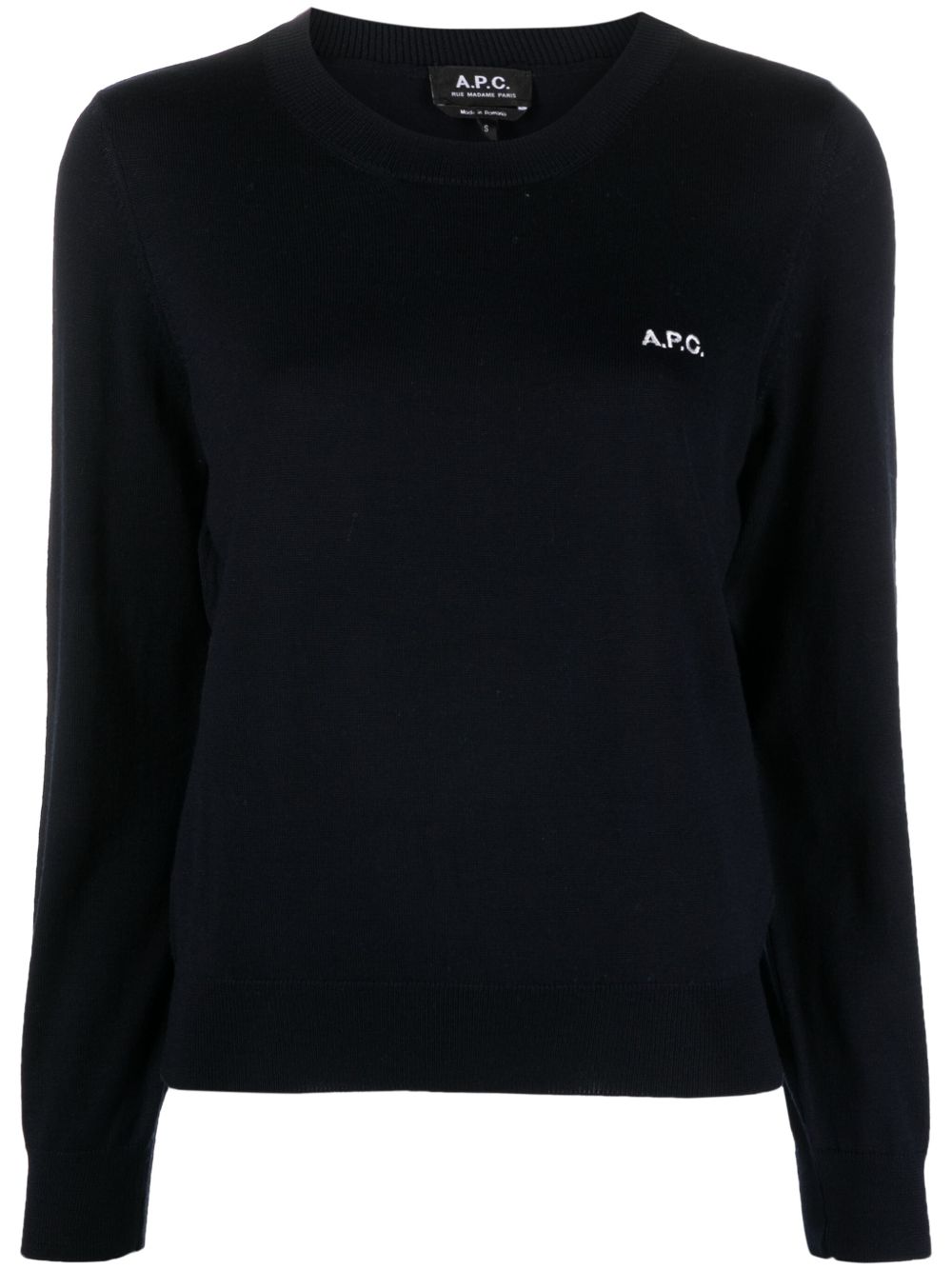 A.P.C. logo刺绣针织毛衣 - 蓝色