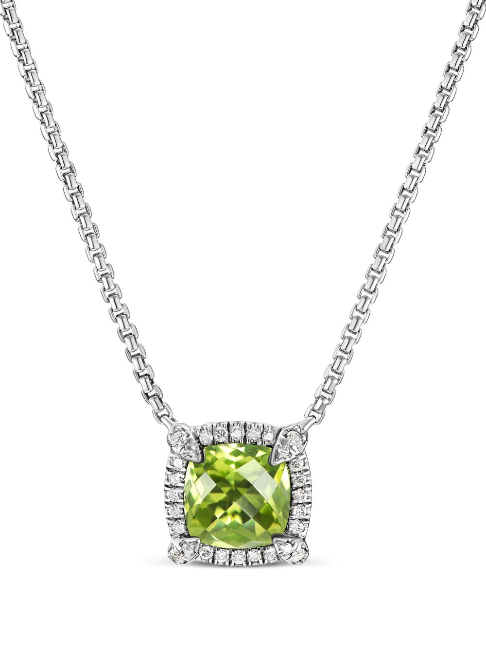 David Yurman 纯银 Petite Chatelaine 橄榄石钻石项链 - 银色