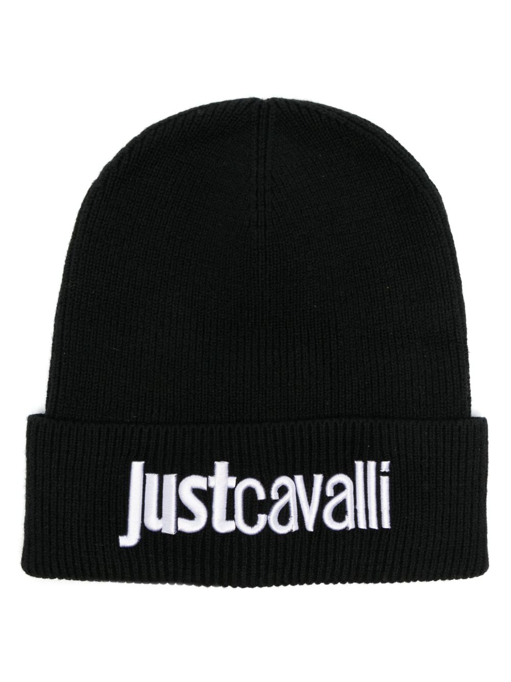 Just Cavalli logo刺绣羊毛套头帽 - 黑色