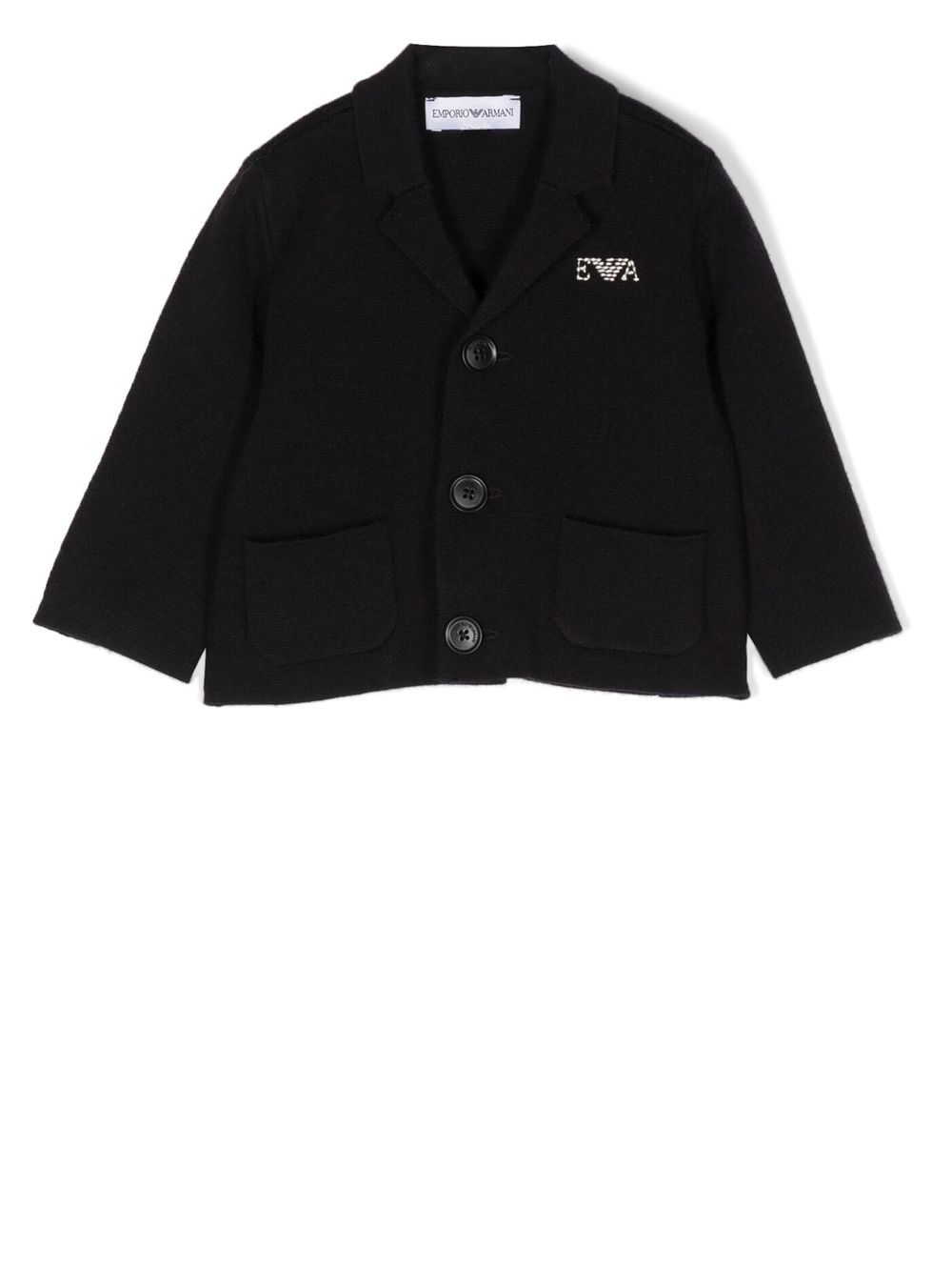 Emporio Armani Kids logo刺绣单排扣西装夹克 - 蓝色