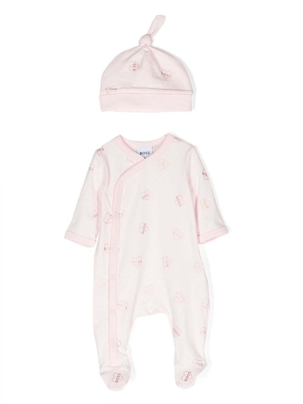 BOSS Kidswear logo印花棉连体睡衣套装 - 粉色