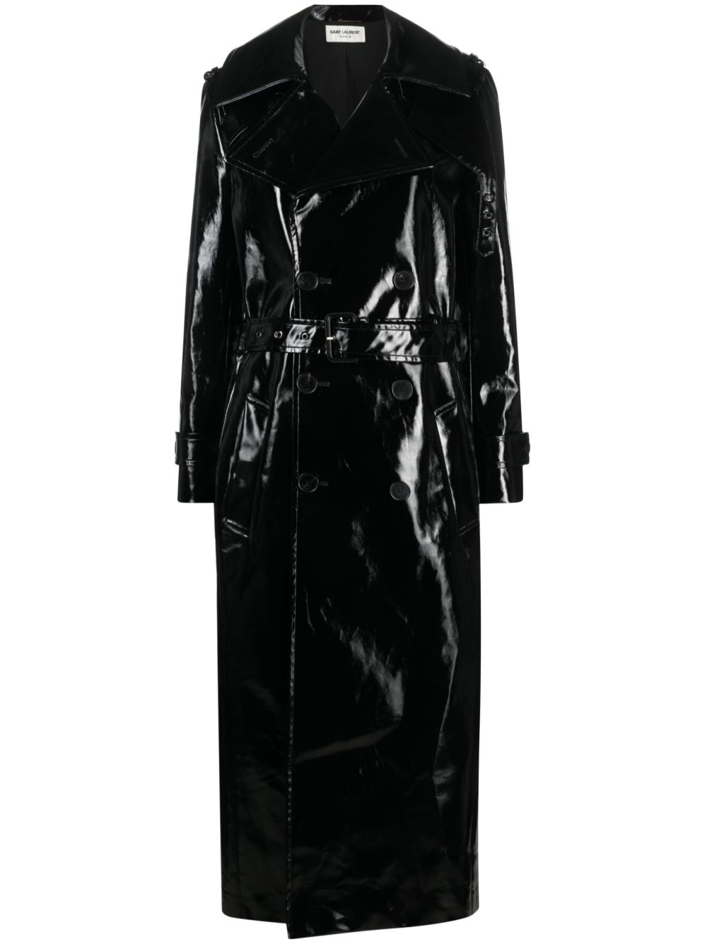 Saint Laurent 双排扣漆皮外套 - 黑色