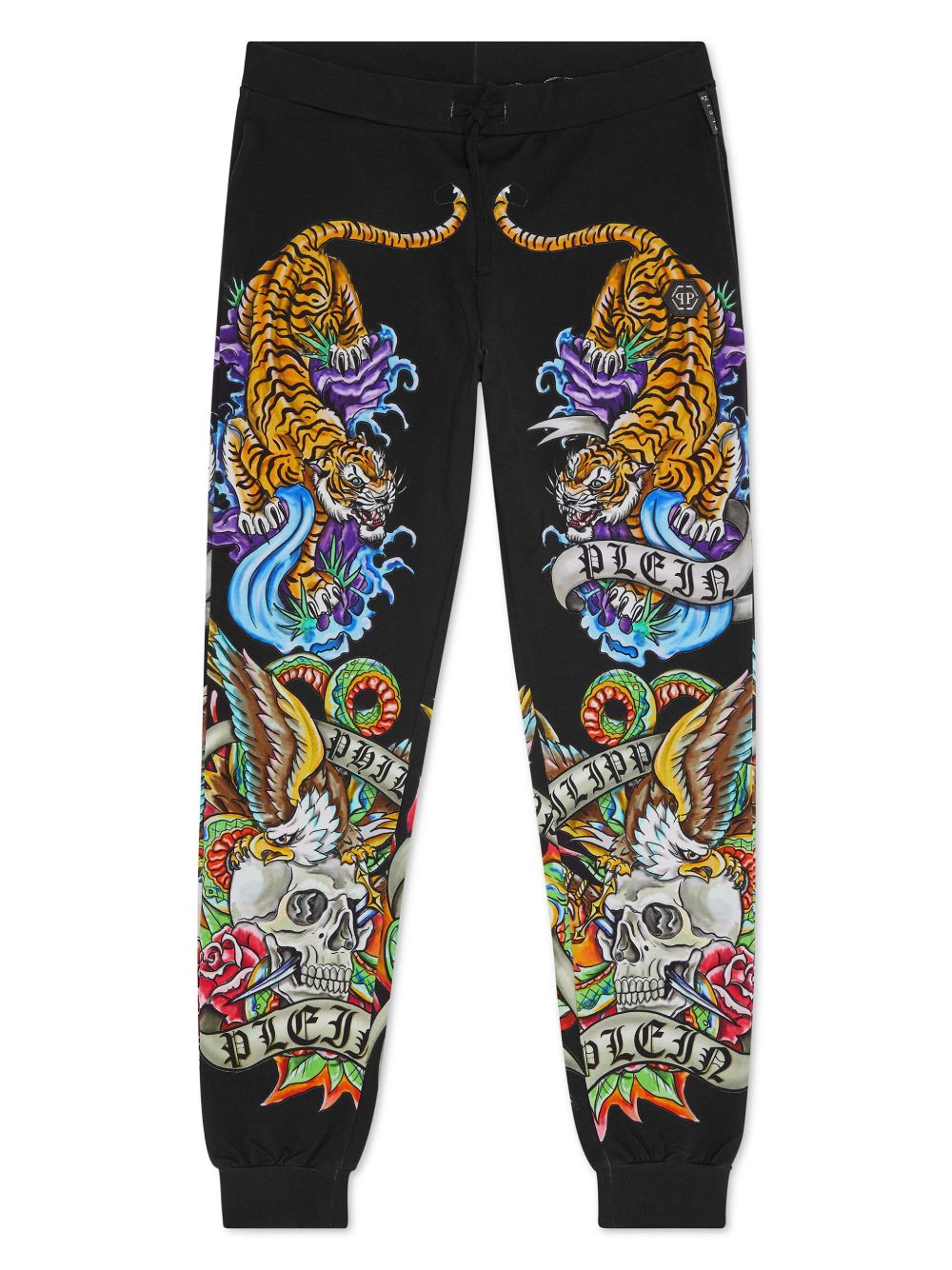 Philipp Plein Junior Tattoo logo印花长裤 - 黑色
