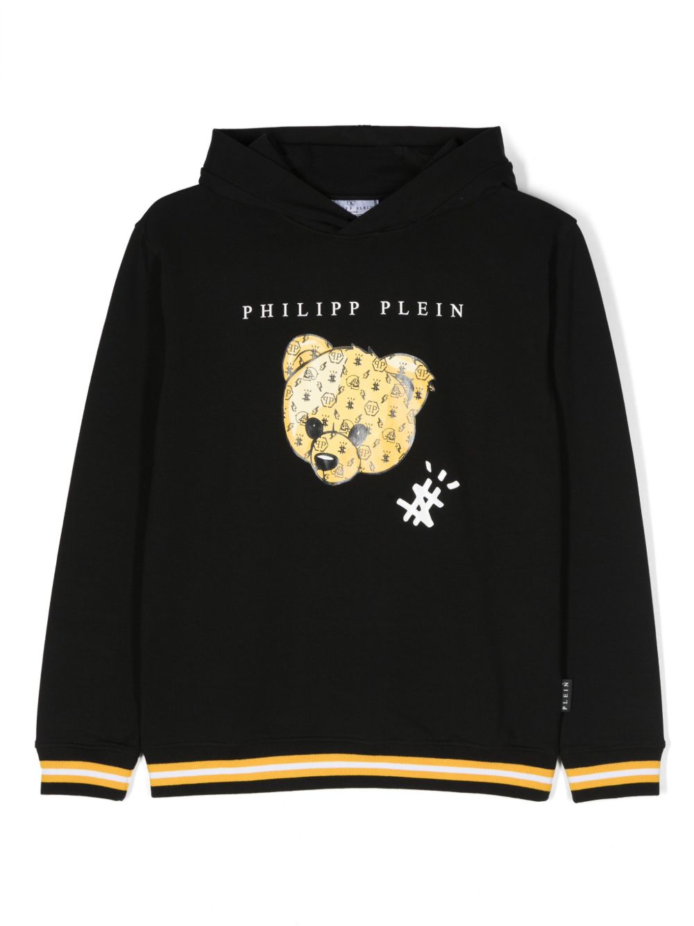 Philipp Plein Junior logo印花条纹连帽衫 - 黑色