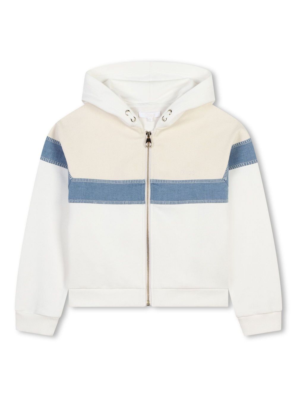 Chloé Kids 拼色拉链连帽衫 - 白色