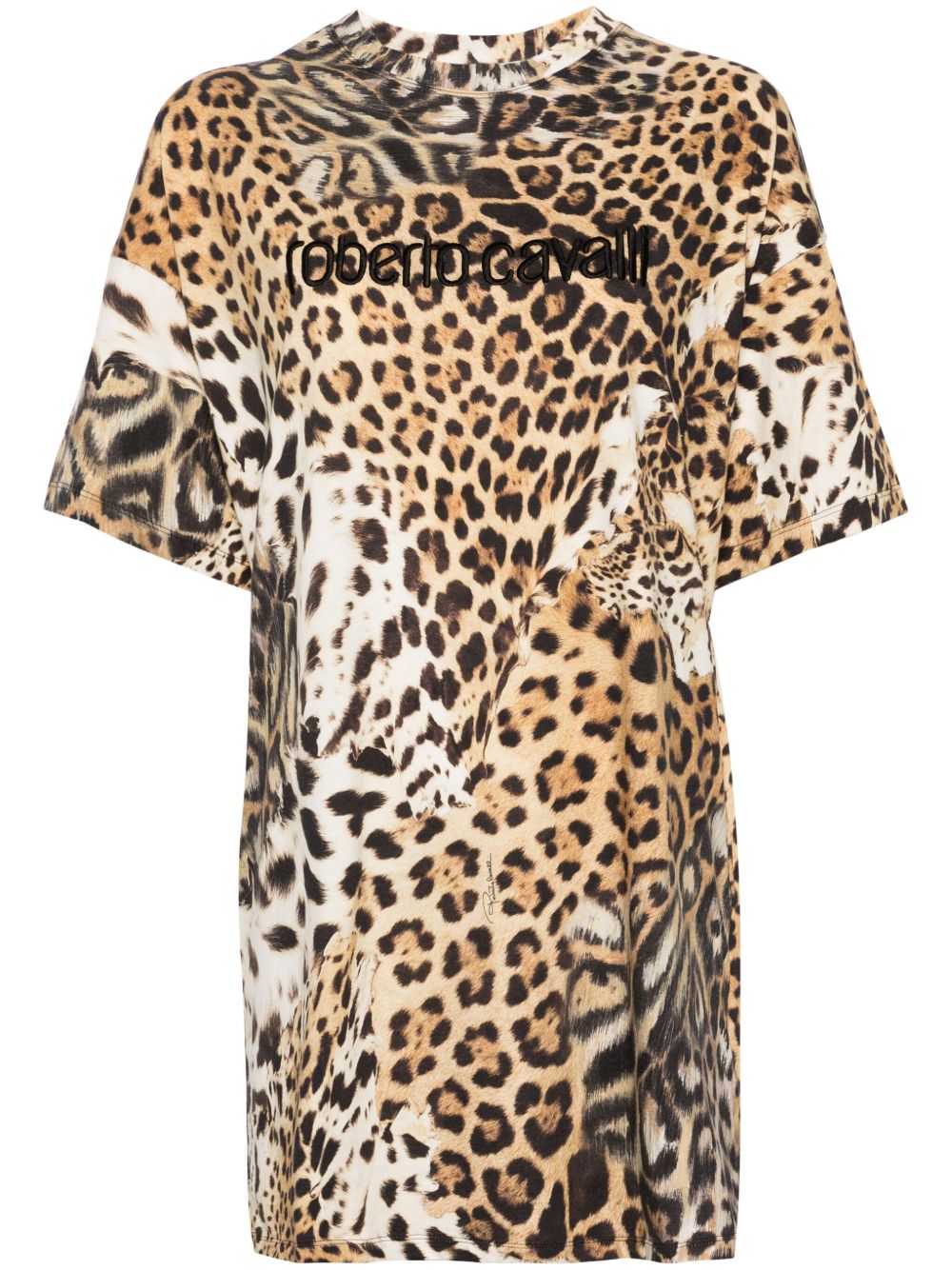 Roberto Cavalli Jaguar Skin 印花T恤式迷你连衣裙 - 中性色