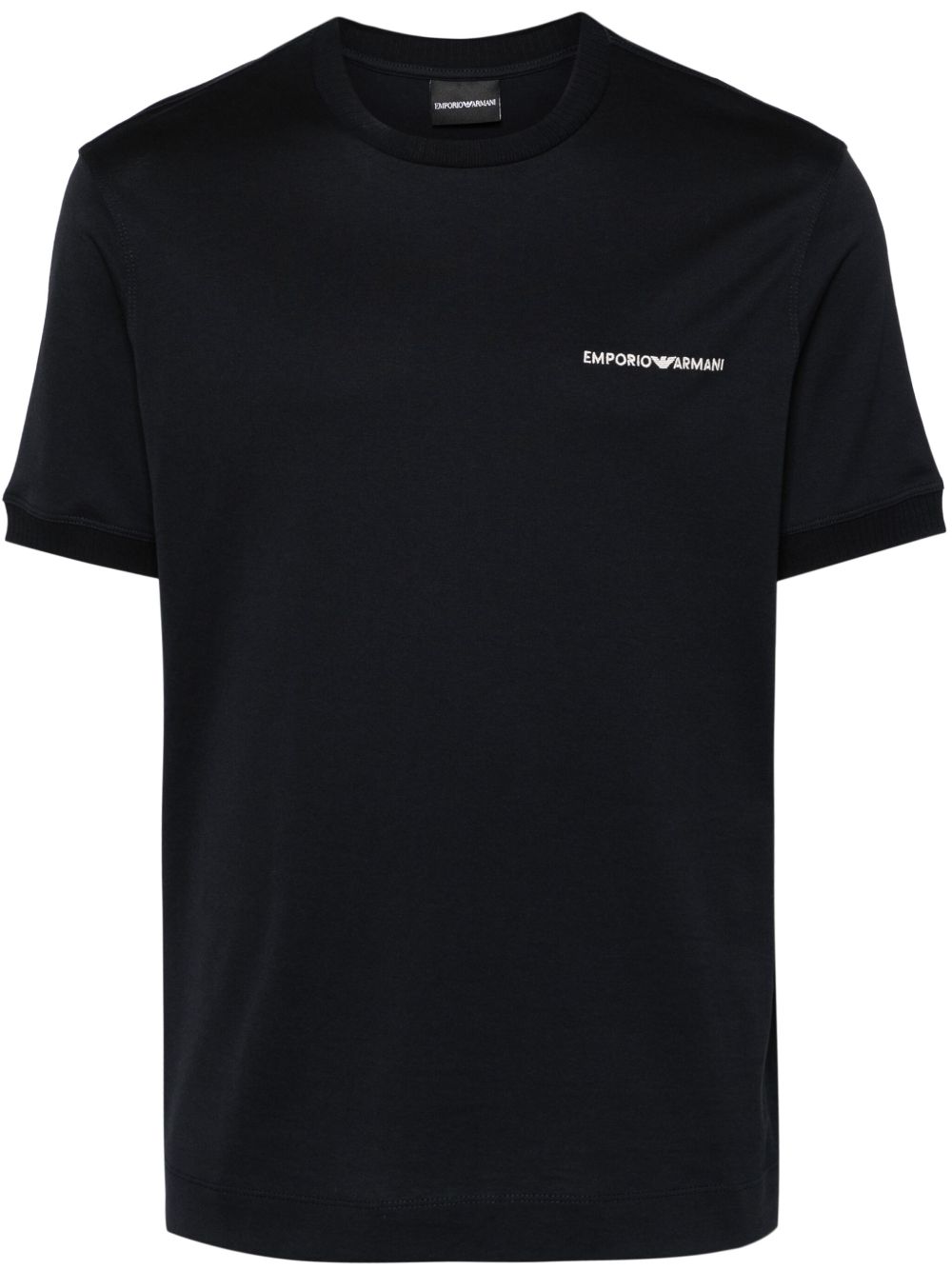Emporio Armani logo刺绣棉T恤 - 蓝色