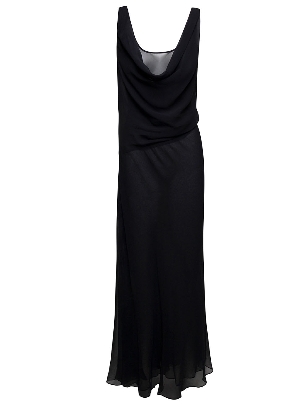 Christopher Esber Long Black Relaxed Dress With Draped Neckline In Silk Woman