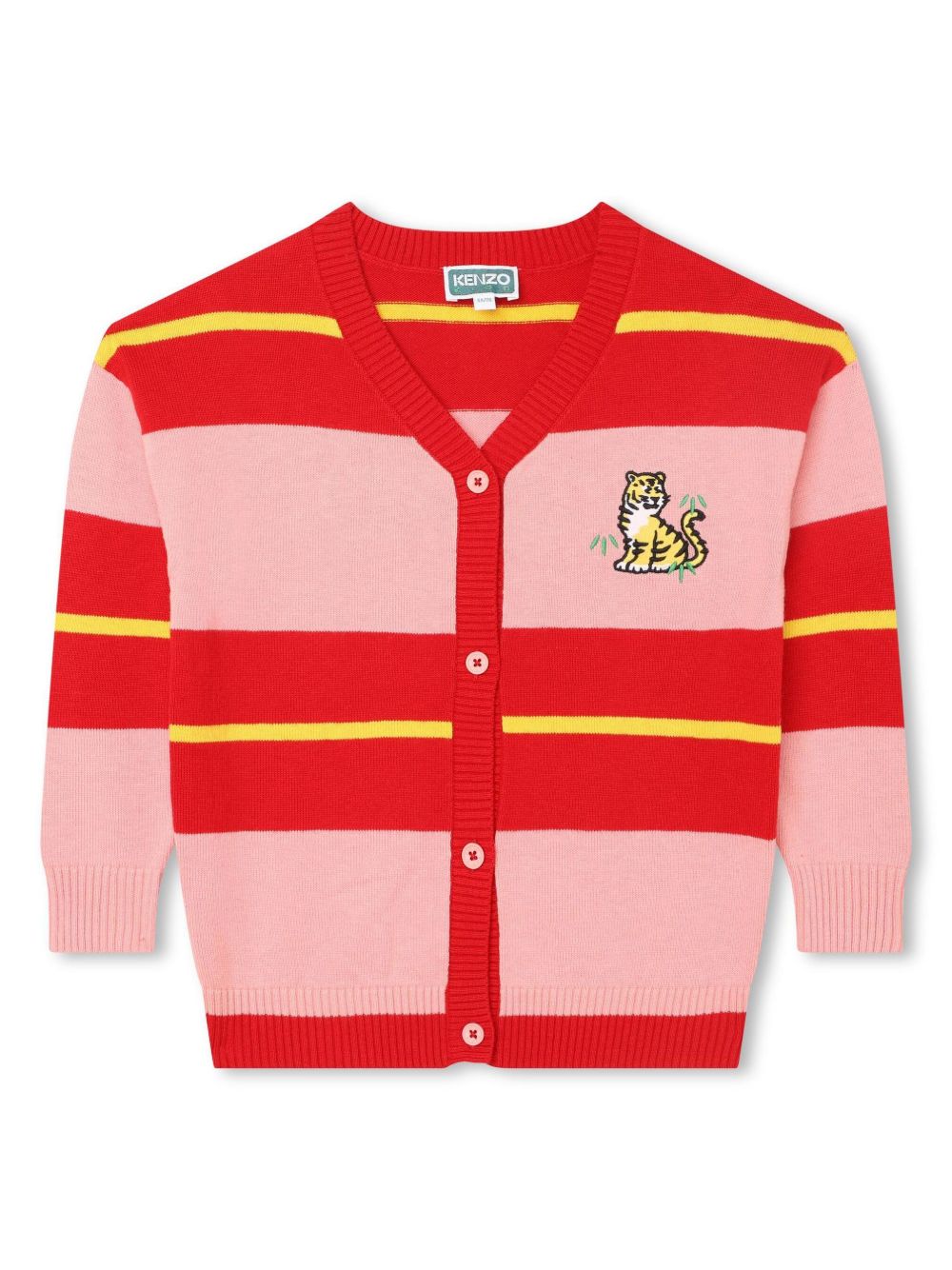 Kenzo Kids logo刺绣条纹开衫 - 红色