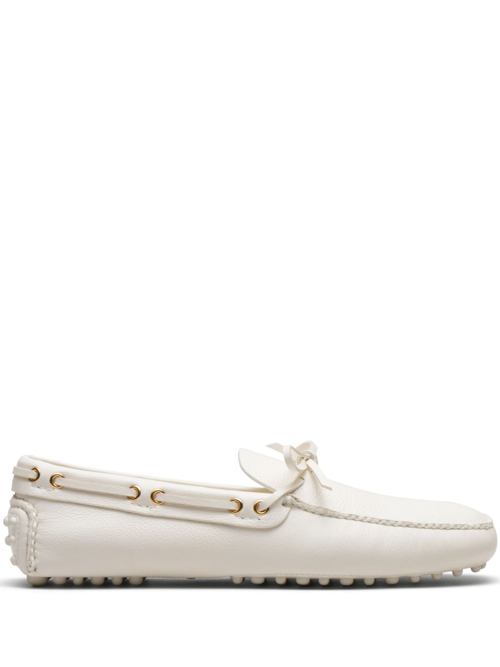 Car Shoe 系带皮质帆船鞋 - 白色