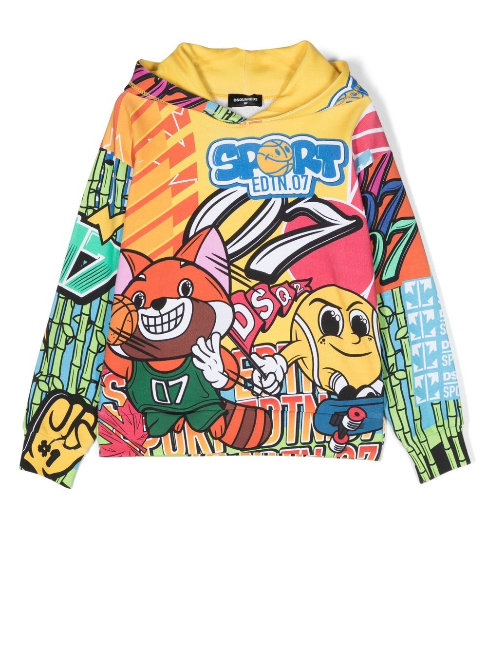 DSQUARED2 KIDS 图案印花棉连帽衫 - 黄色