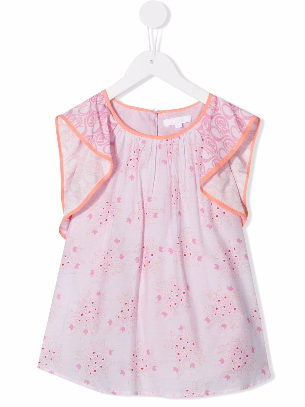 Chloé Kids 花卉印花荷叶边罩衫 - 粉色