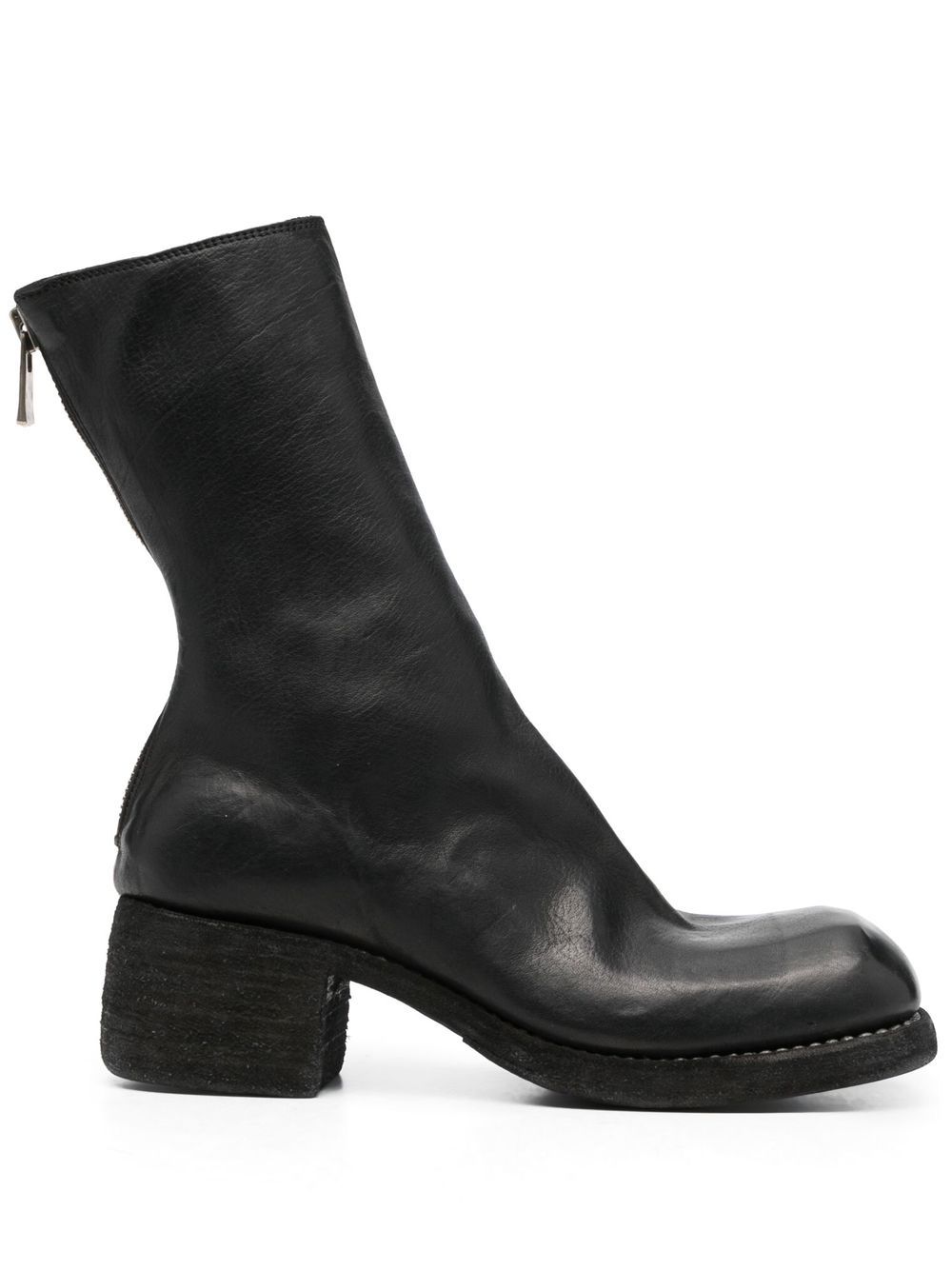 Guidi 后置拉链皮质短靴 - 黑色