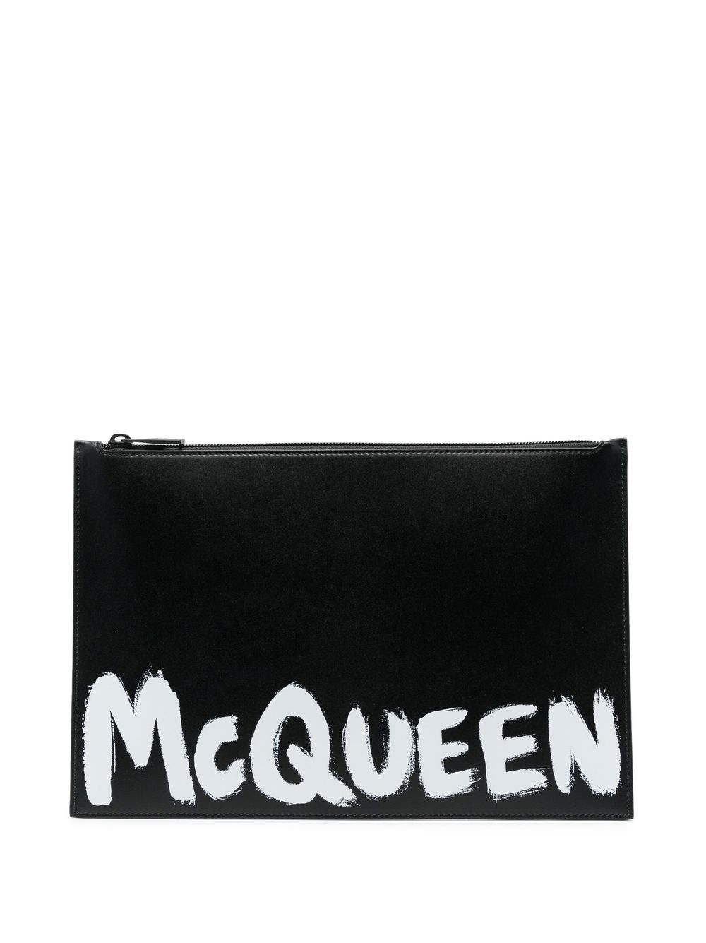 Alexander McQueen logo印花皮质手拿包 - 黑色