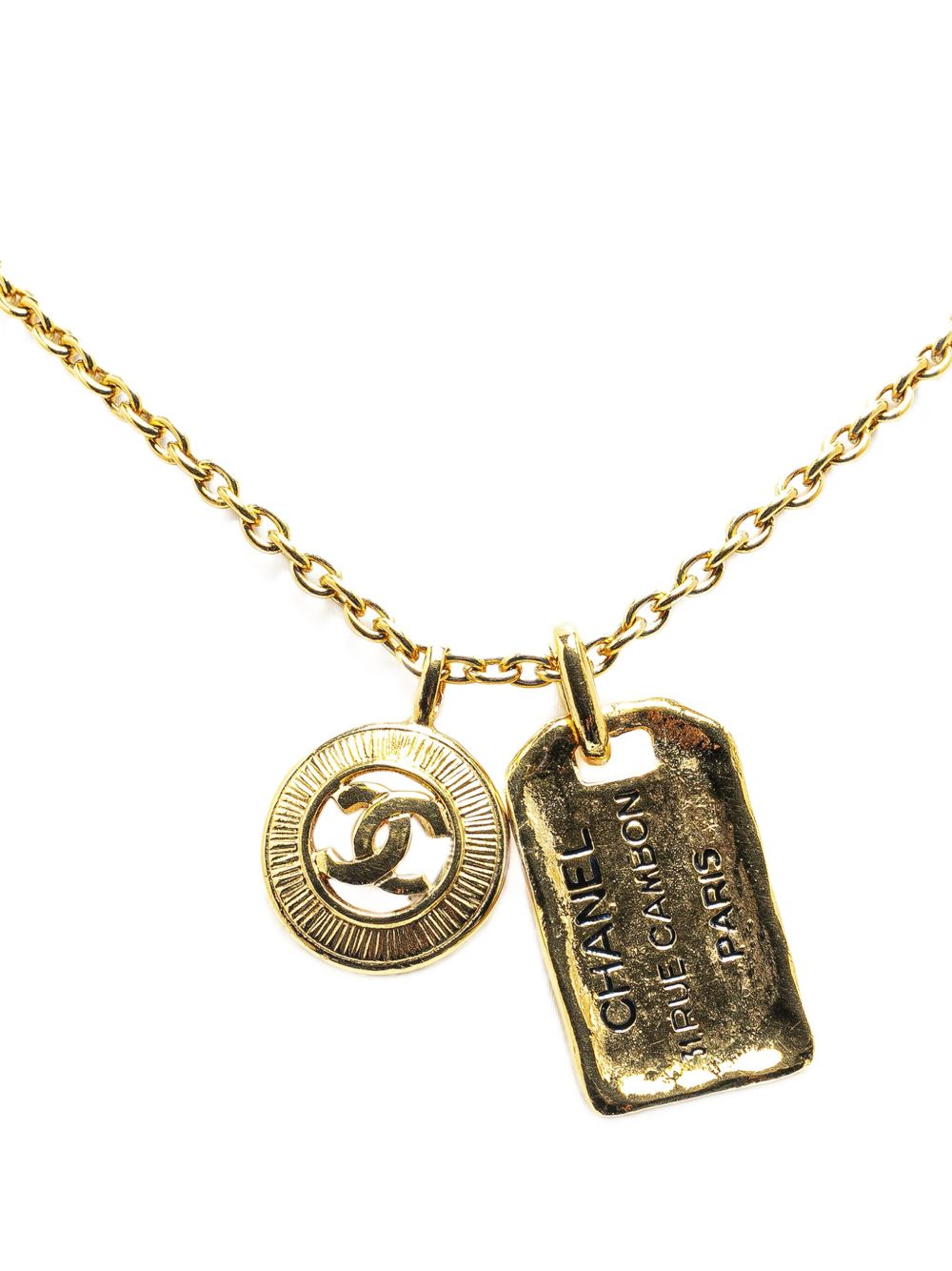 CHANEL Pre-Owned 镀金 CC Round and Rue Cambon 吊饰装饰项链（1970-1980年典藏款） - 金色
