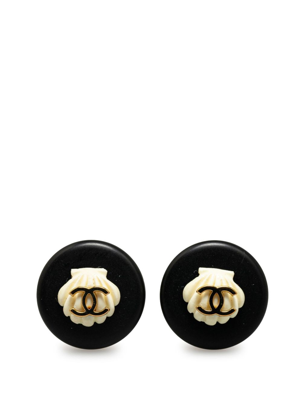 CHANEL Pre-Owned CC Button Shell 夹扣式装饰耳环（1996年典藏款） - 黑色