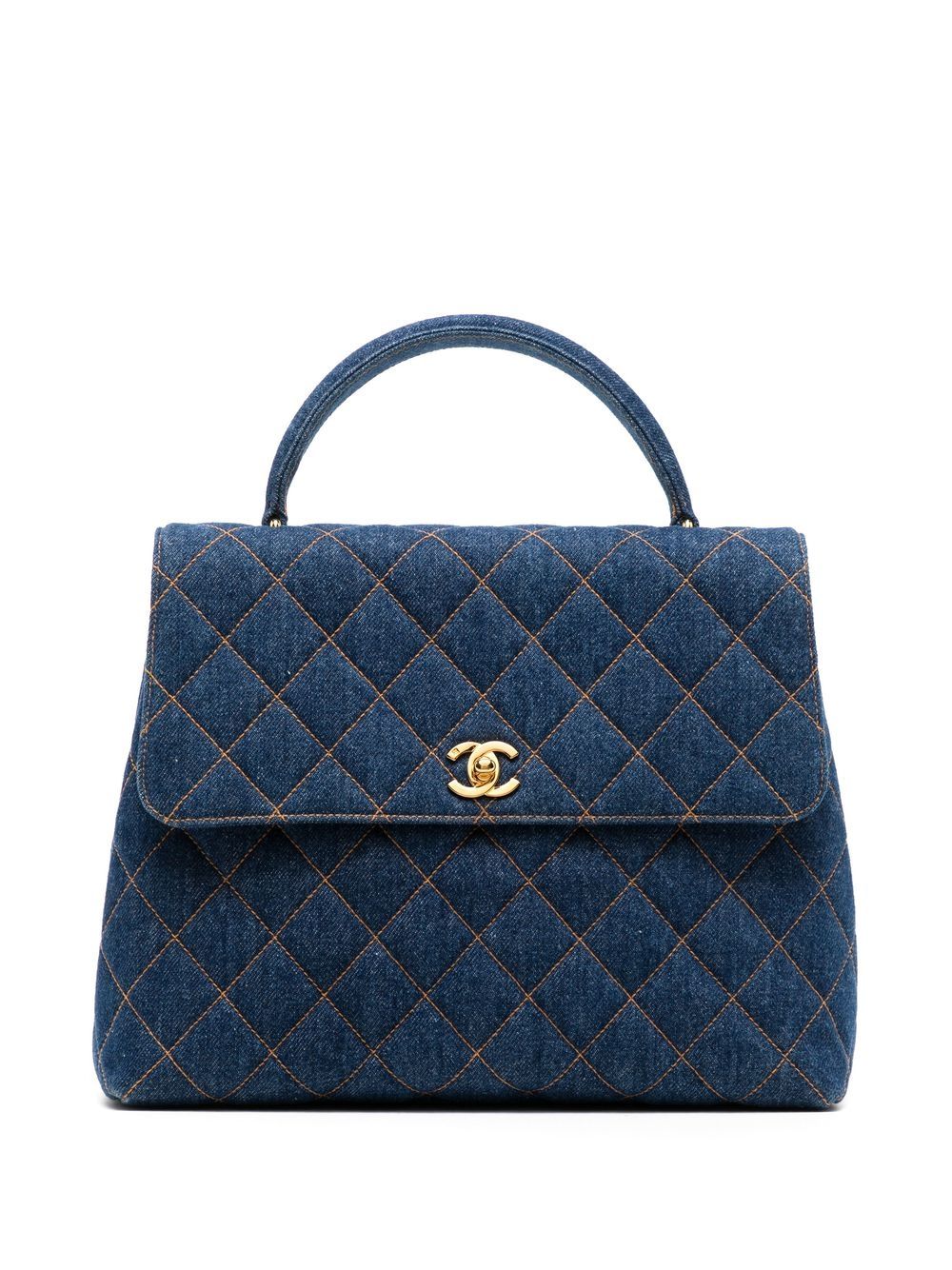 CHANEL Pre-Owned 菱纹绗缝牛仔中号手提包（1997年典藏款） - 黑色