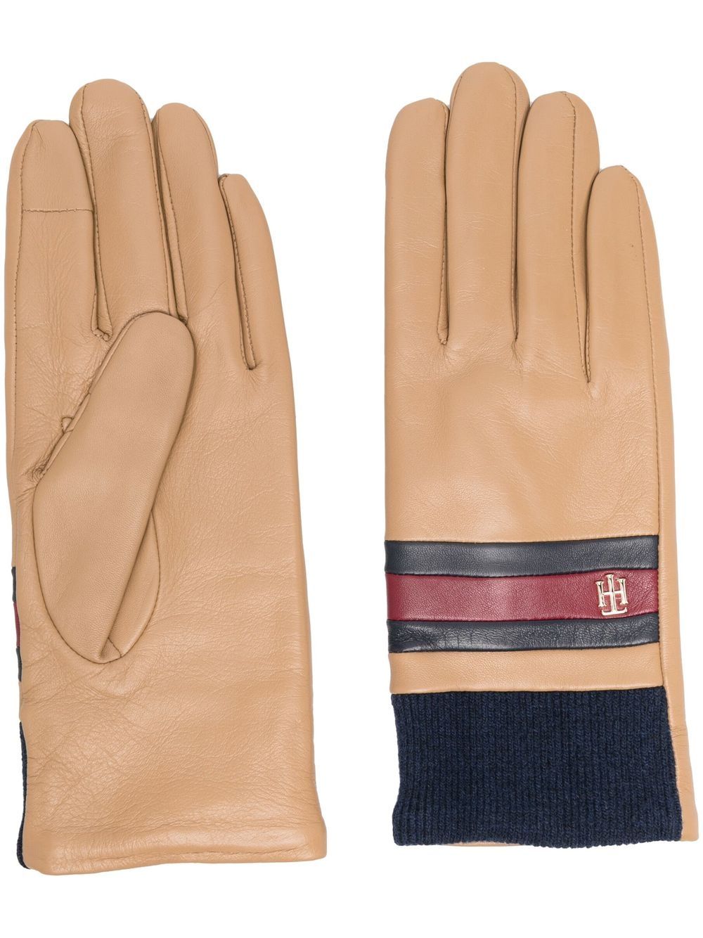 Tommy Hilfiger logo标牌皮质手套 - 褐色