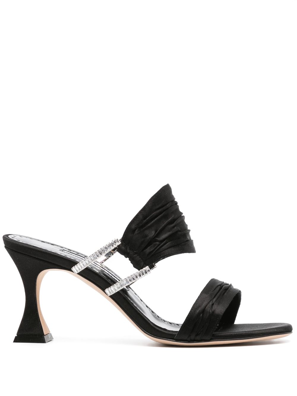Manolo Blahnik Chinap 缎面中跟穆勒鞋 - 黑色