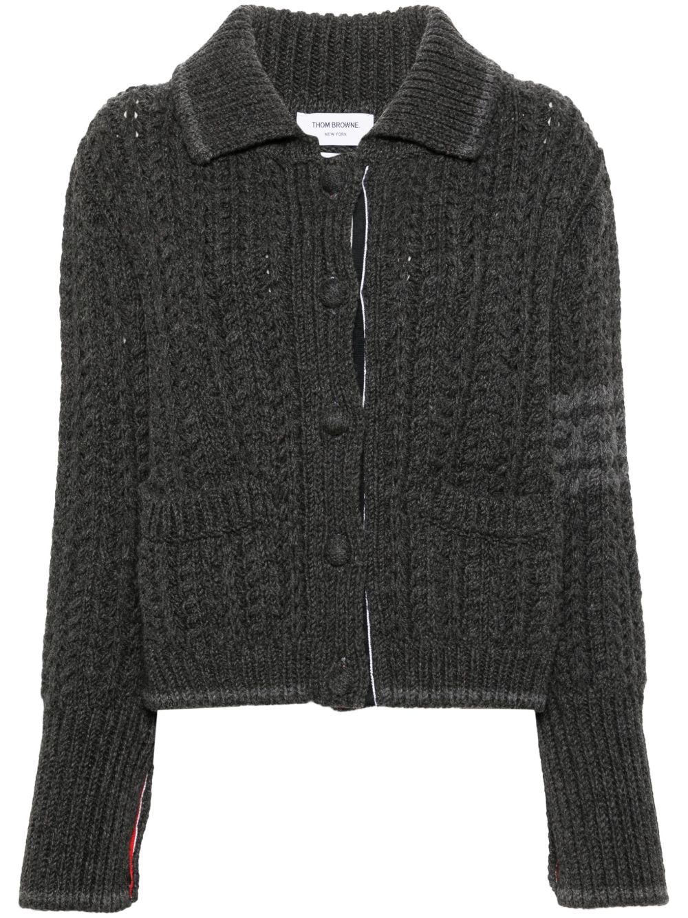 Thom Browne 红白蓝织带针织开衫 - 灰色