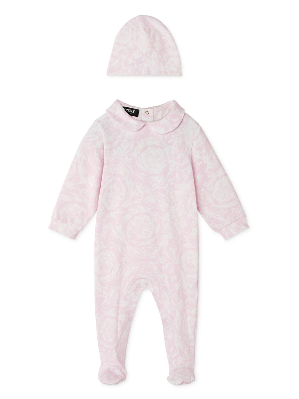 Versace Kids 巴洛克印花平纹针织连体衣套装 - 粉色