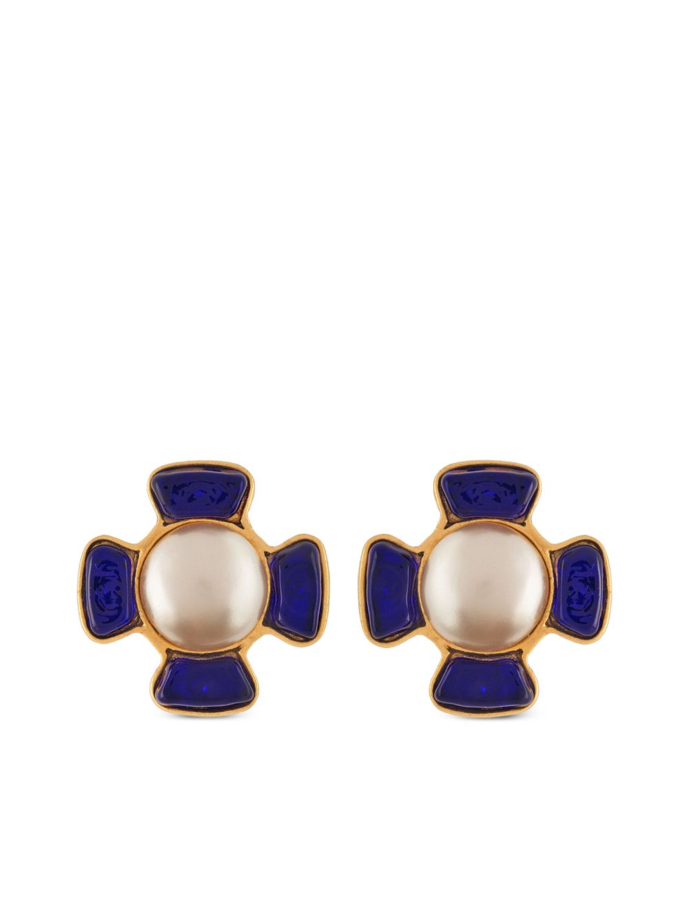 CHANEL Pre-Owned 人造珍珠夹扣式耳环（1980年代典藏款） - 金色