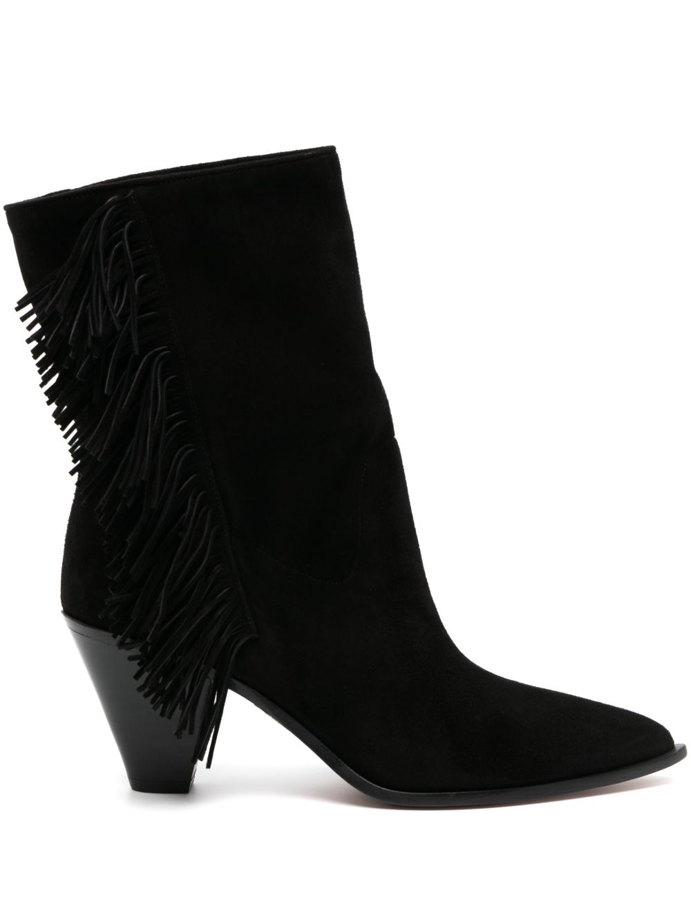 Aquazzura 流苏细节高跟及踝靴 - 黑色