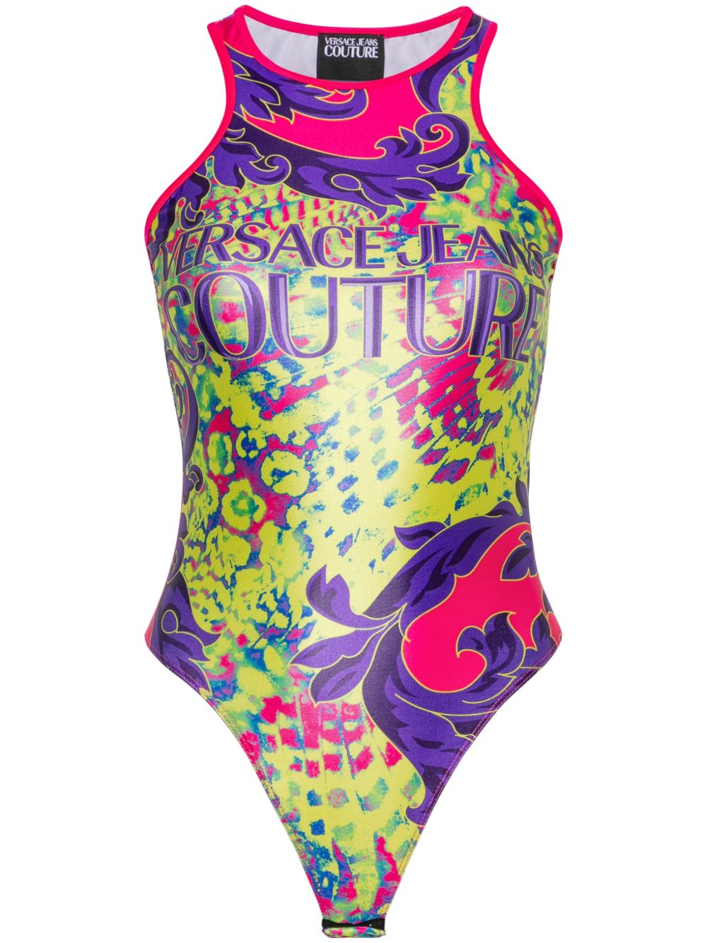 Versace Jeans Couture Animalier 印花连体紧身衣 - 粉色