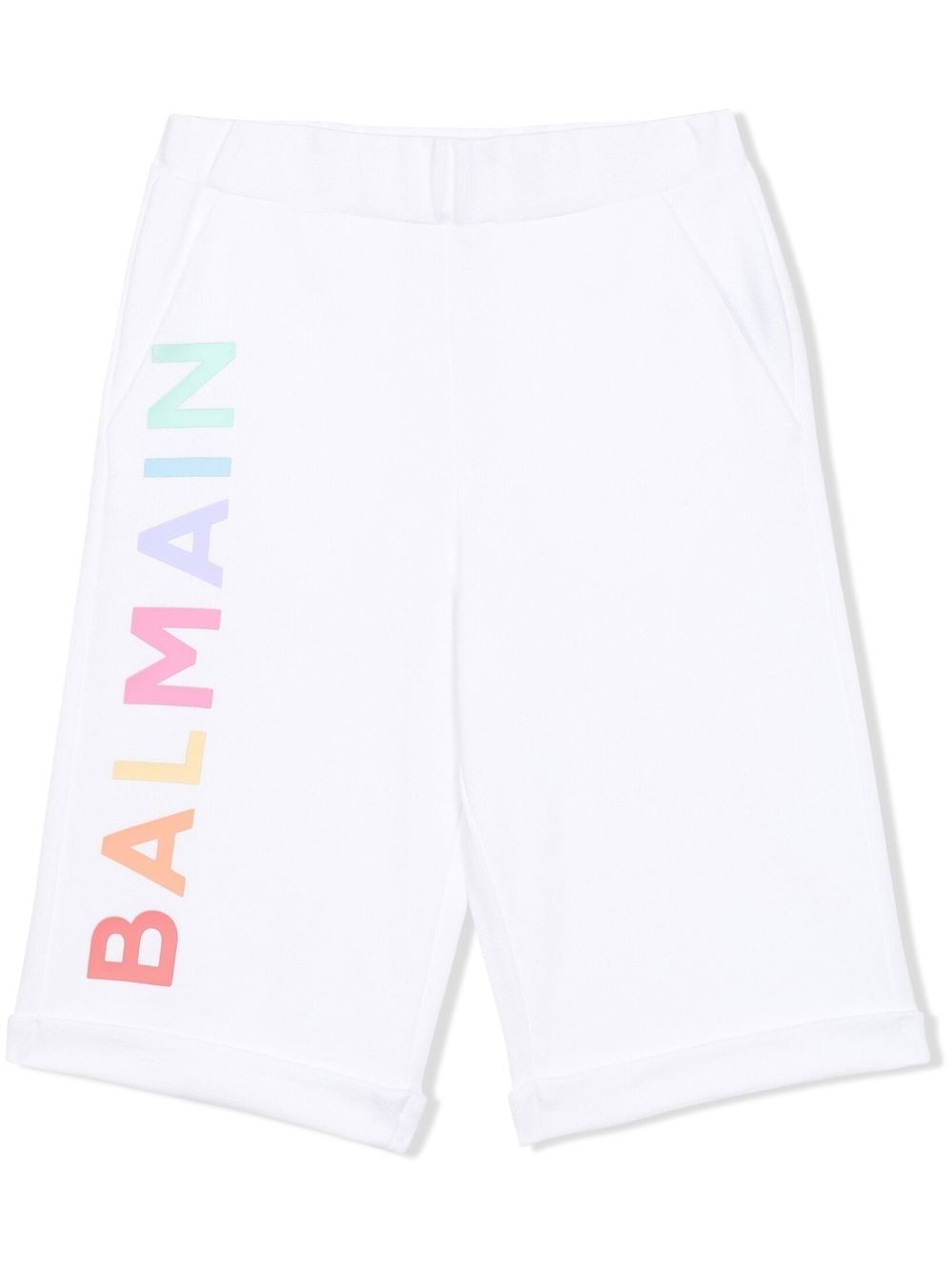 Balmain Kids logo印花平纹针织短裤 - 白色