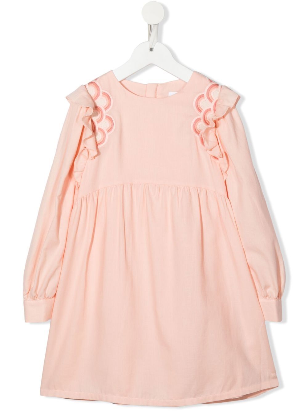 Chloé Kids 刺绣扇贝形边中长连衣裙 - 粉色