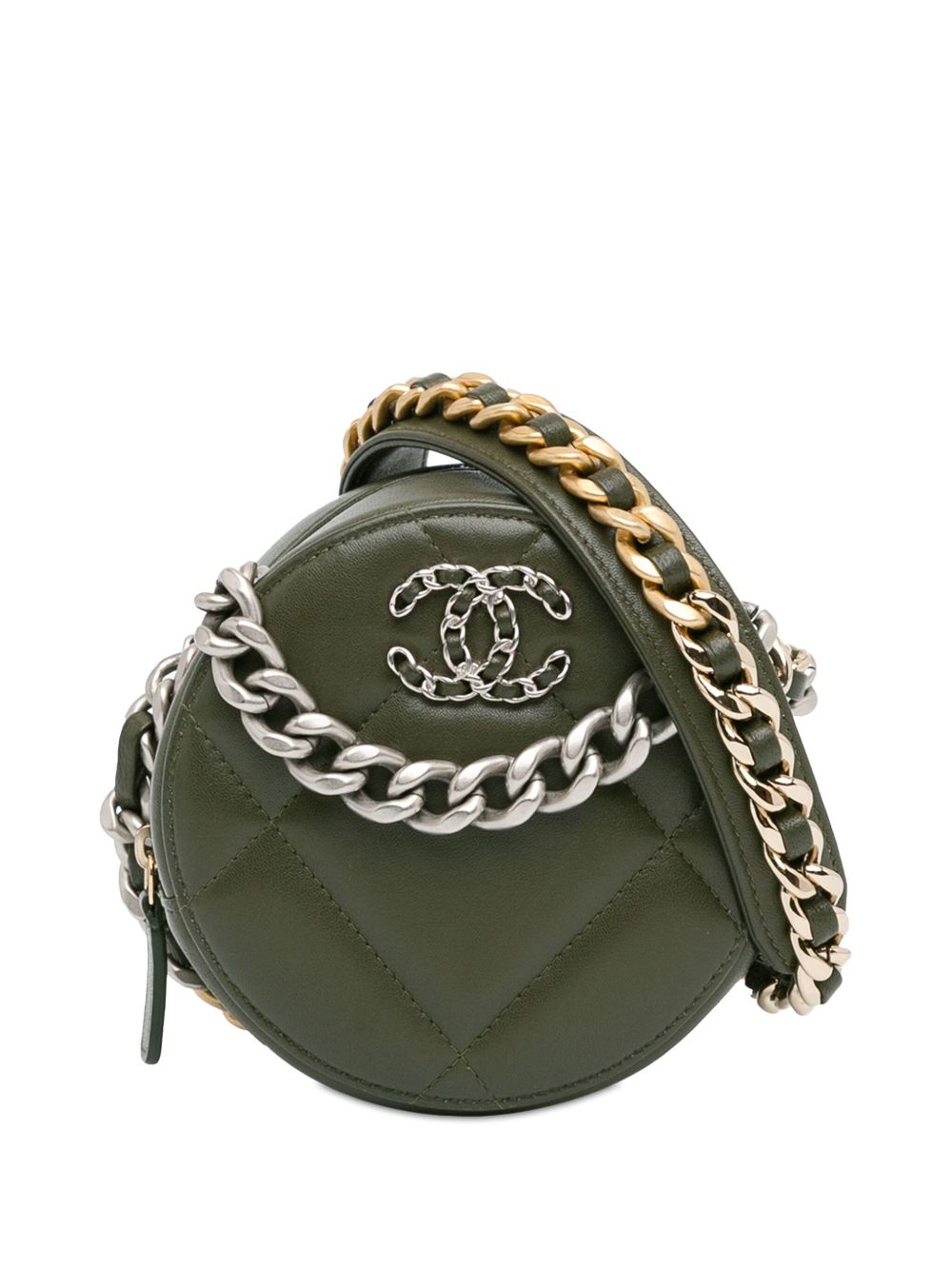 CHANEL Pre-Owned Lambskin 19 Round Clutch with Chain 斜挎包（2021-2023年典藏款） - 绿色