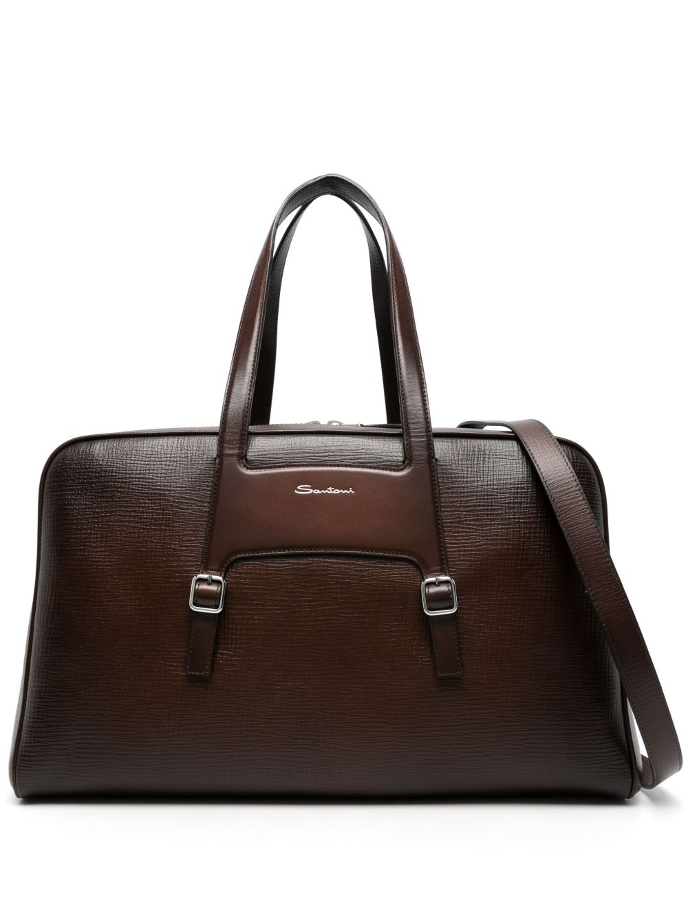 Santoni logo皮质旅行包 - 褐色