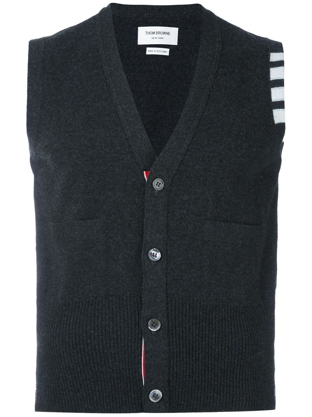 Thom Browne 4 条纹饰羊绒开衫背心 - 灰色