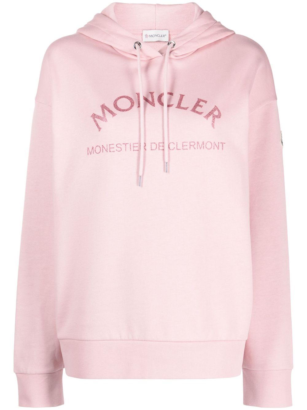 Moncler logo亮片金葱棉混纺连帽衫 - 粉色