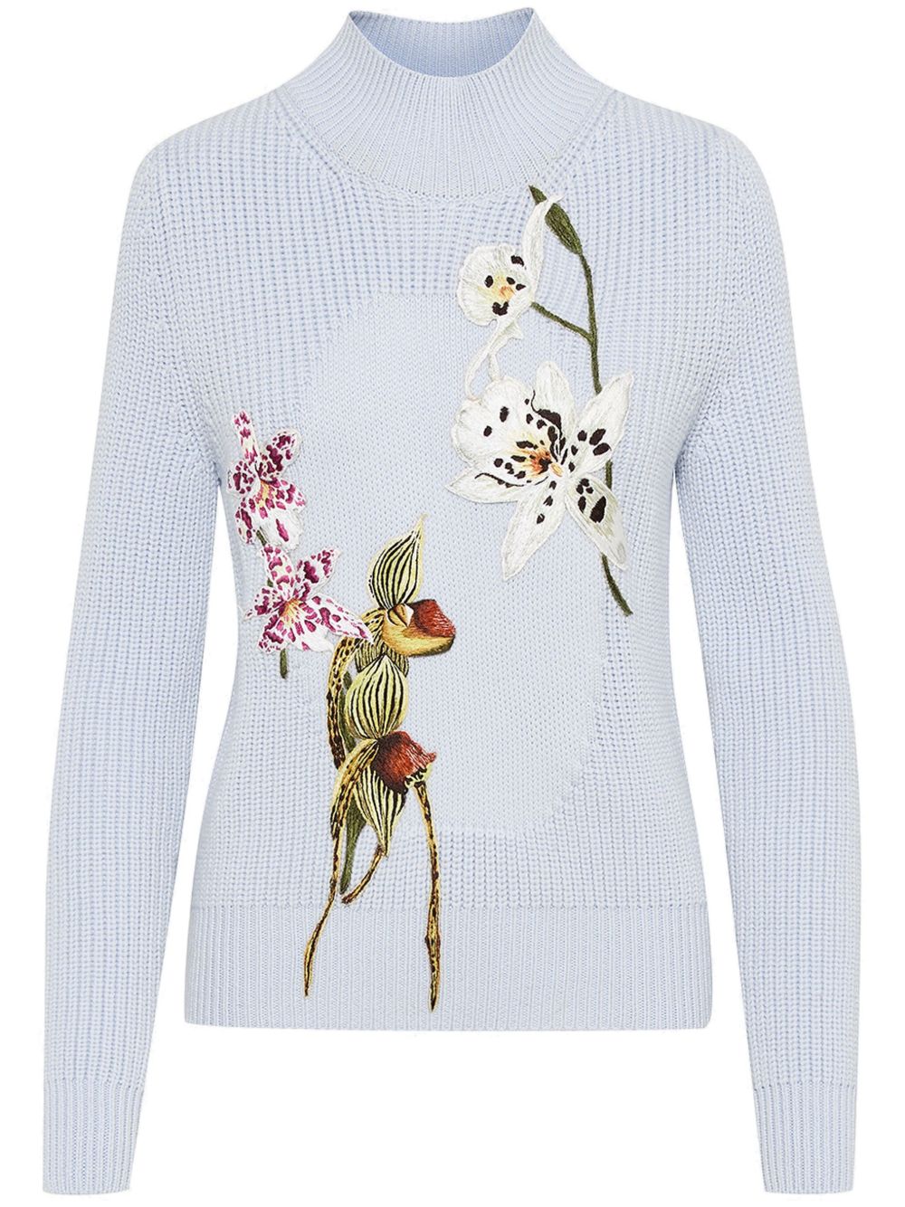 Oscar de la Renta Orchid Embroidered Portrait 毛衣 - 蓝色