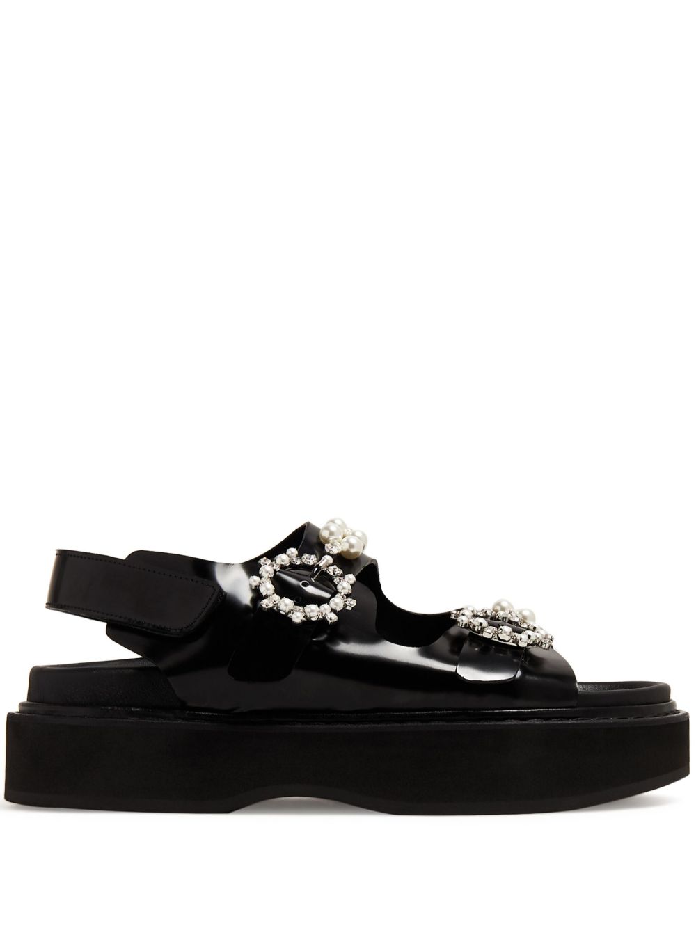 Simone Rocha 扣环皮质厚底凉鞋 - 黑色