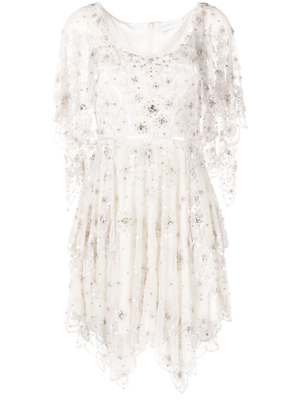Jenny Packham 晶饰薄纱连衣裙 - 白色