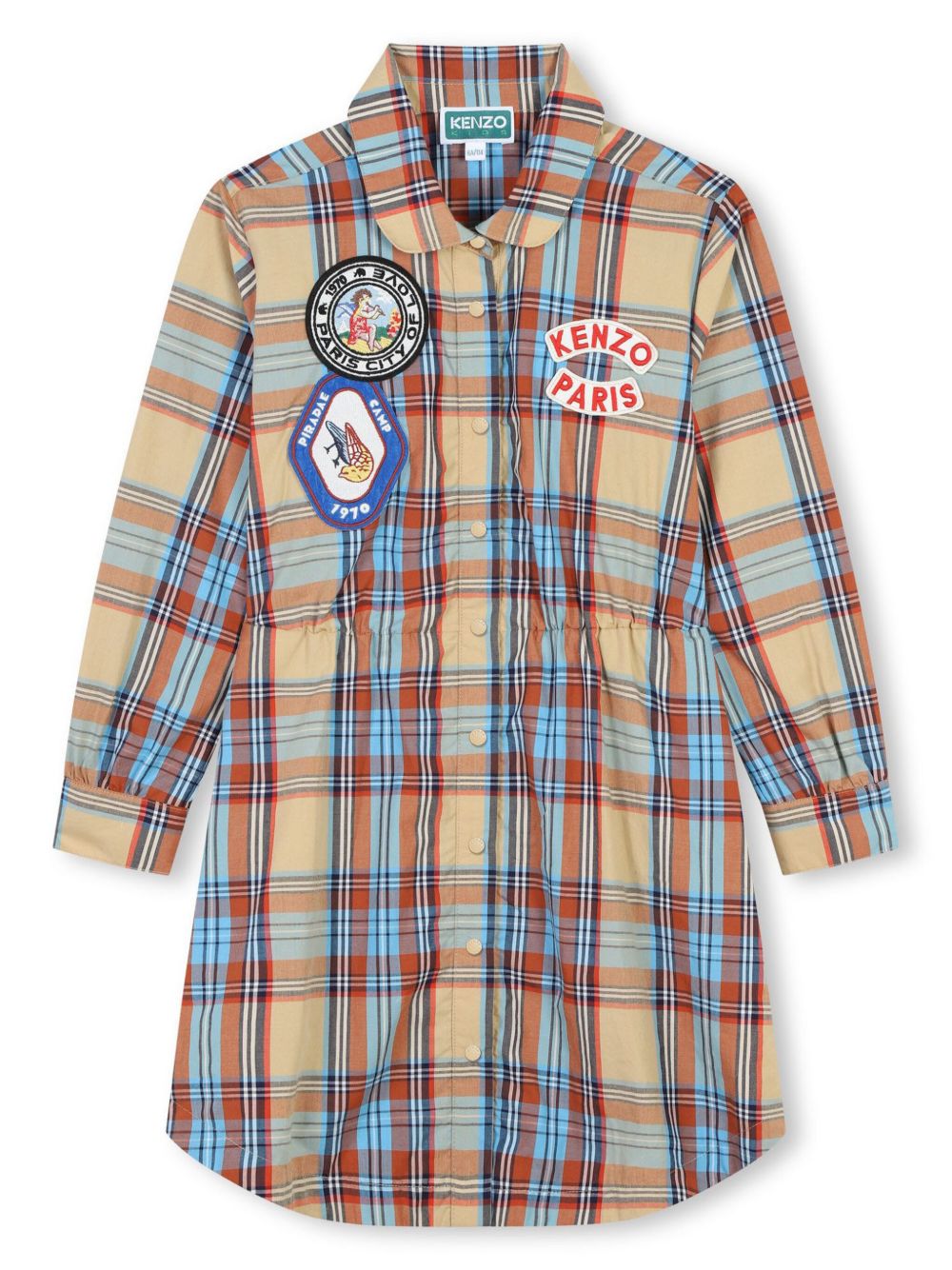 Kenzo Kids 格纹棉衬衫裙 - 中性色