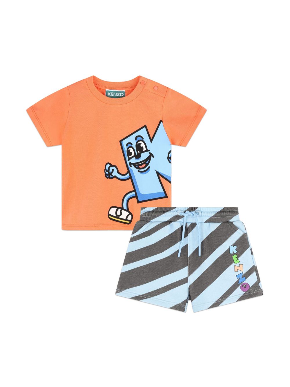 Kenzo Kids 卡通印花棉短裤套装 - 蓝色