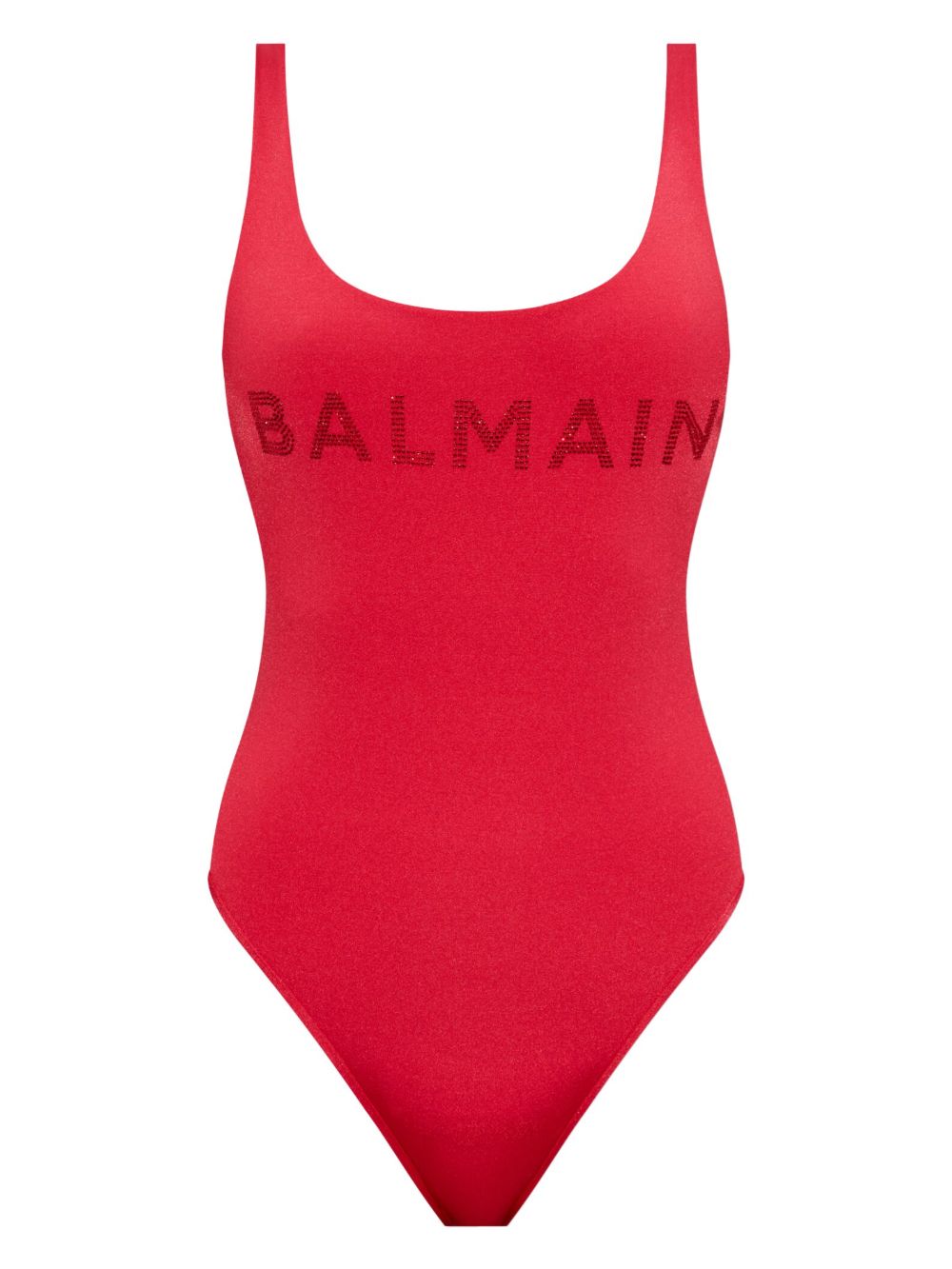 Balmain logo缀饰连体泳衣 - 红色