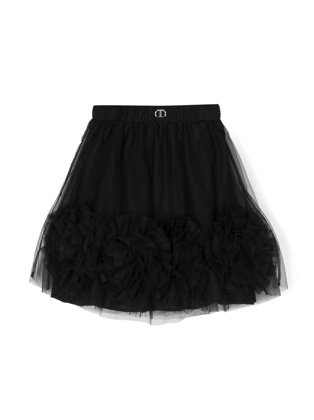 TWINSET Kids 玫瑰贴花芭蕾舞半身裙 - 黑色