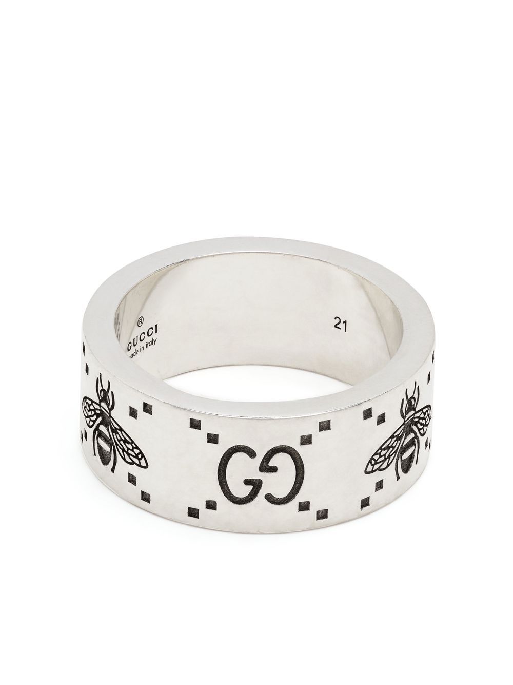 Gucci Interlocking G 蜜蜂雕刻戒指 - 银色