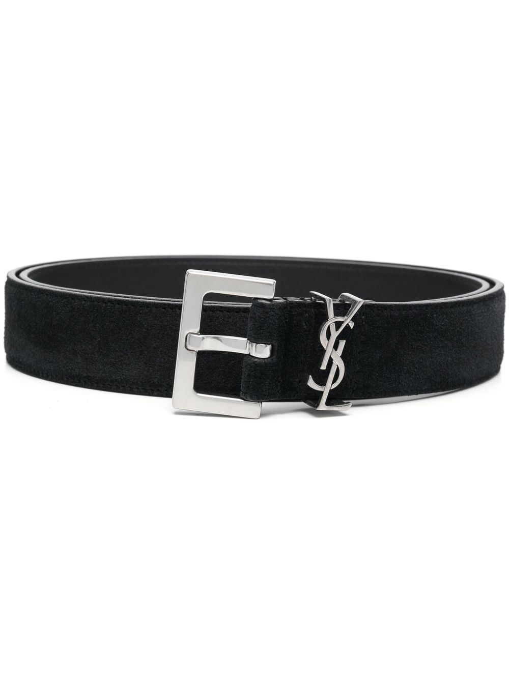Saint Laurent logo标牌皮质腰带 - 黑色
