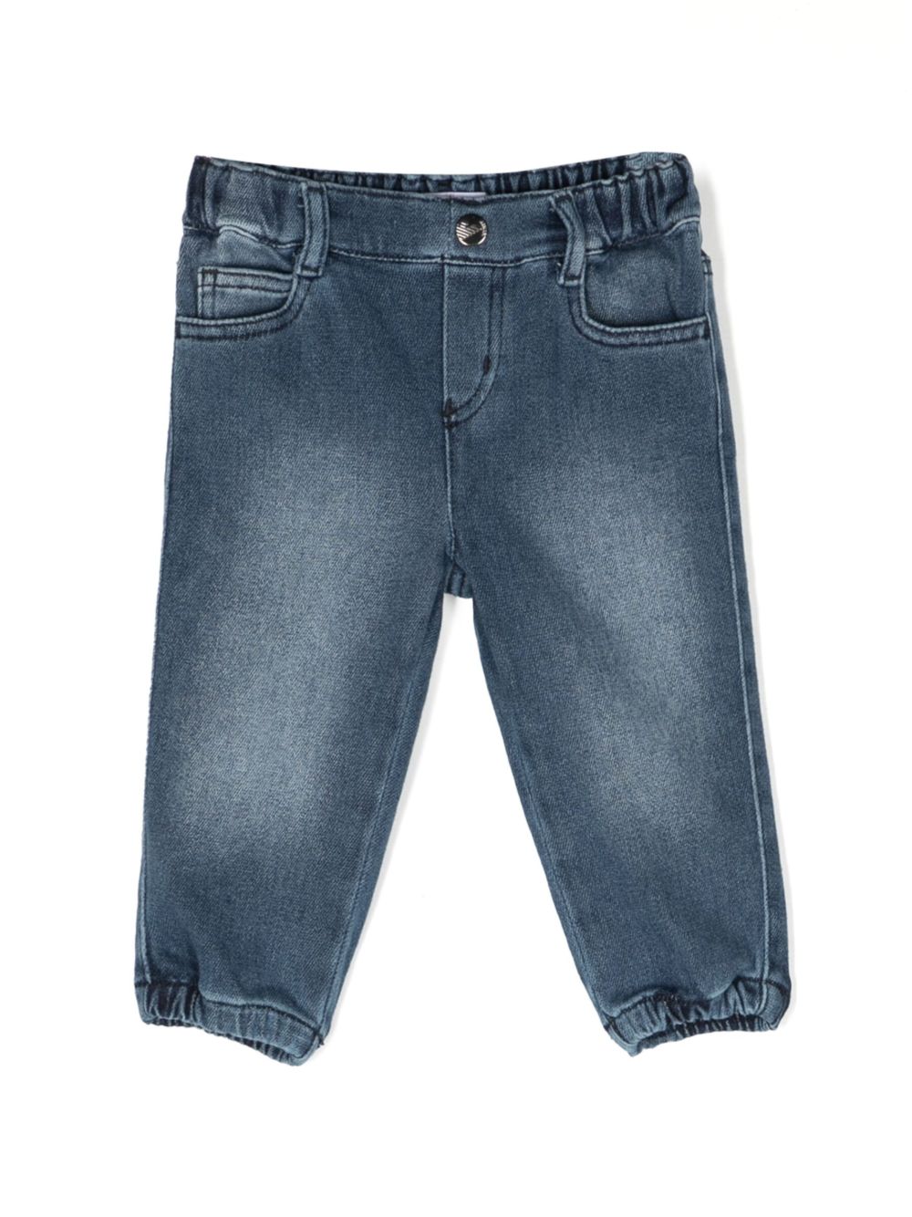 Emporio Armani Kids logo刺绣弹性棉牛仔裤 - 蓝色
