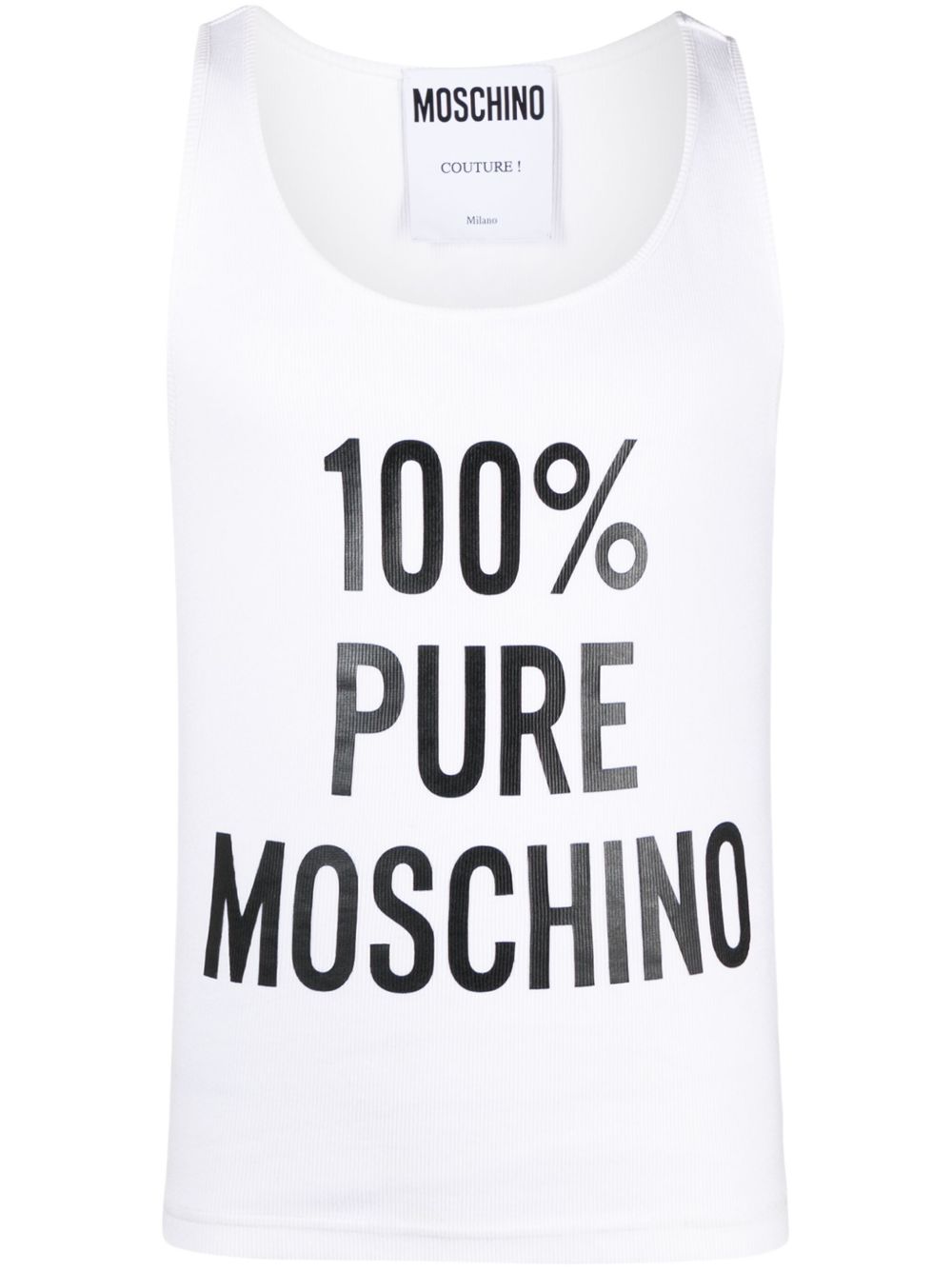 Moschino 标语印花罗纹坦克背心 - 白色
