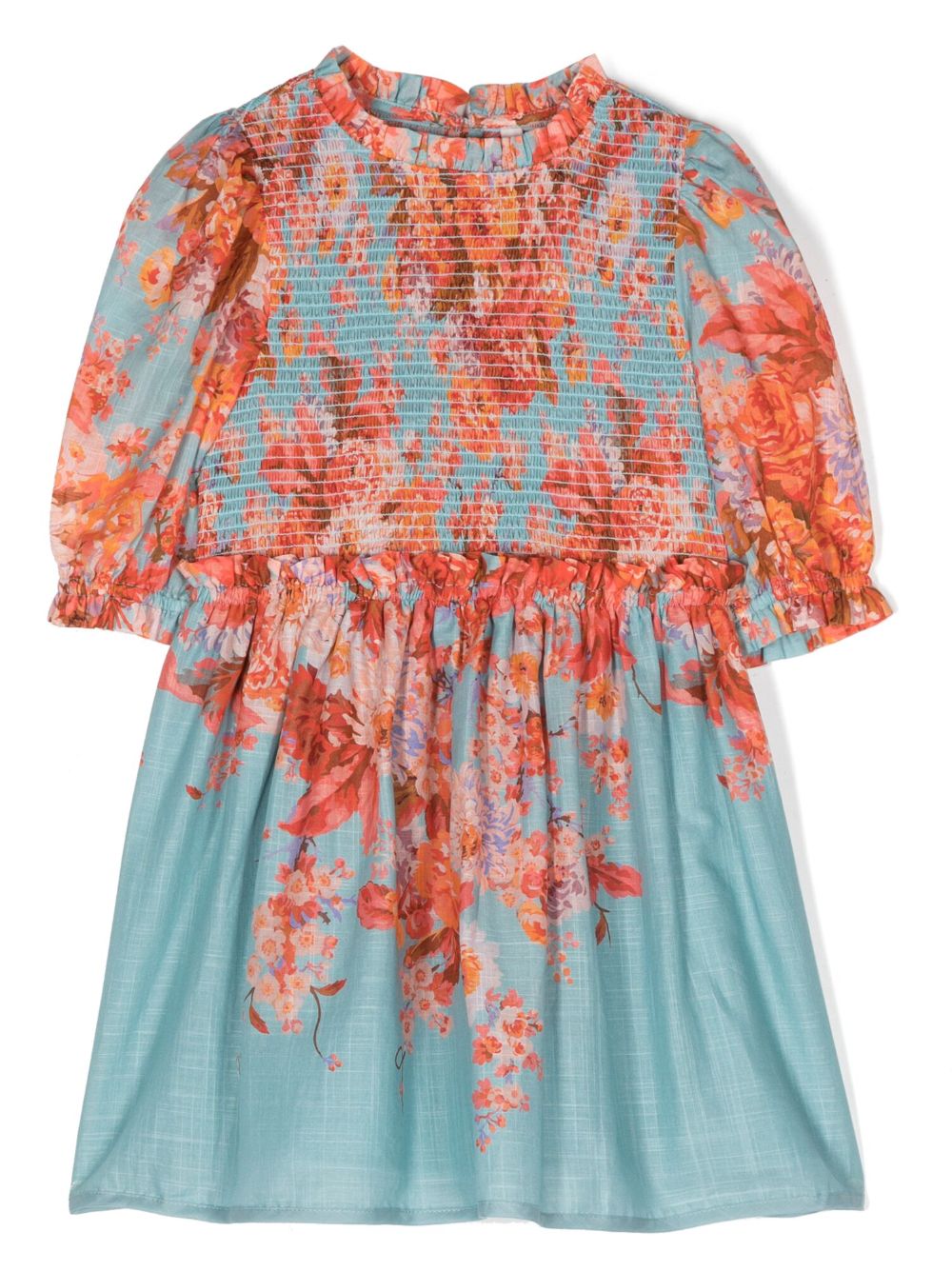 ZIMMERMANN Kids 花卉印花纹理连衣裙 - 蓝色
